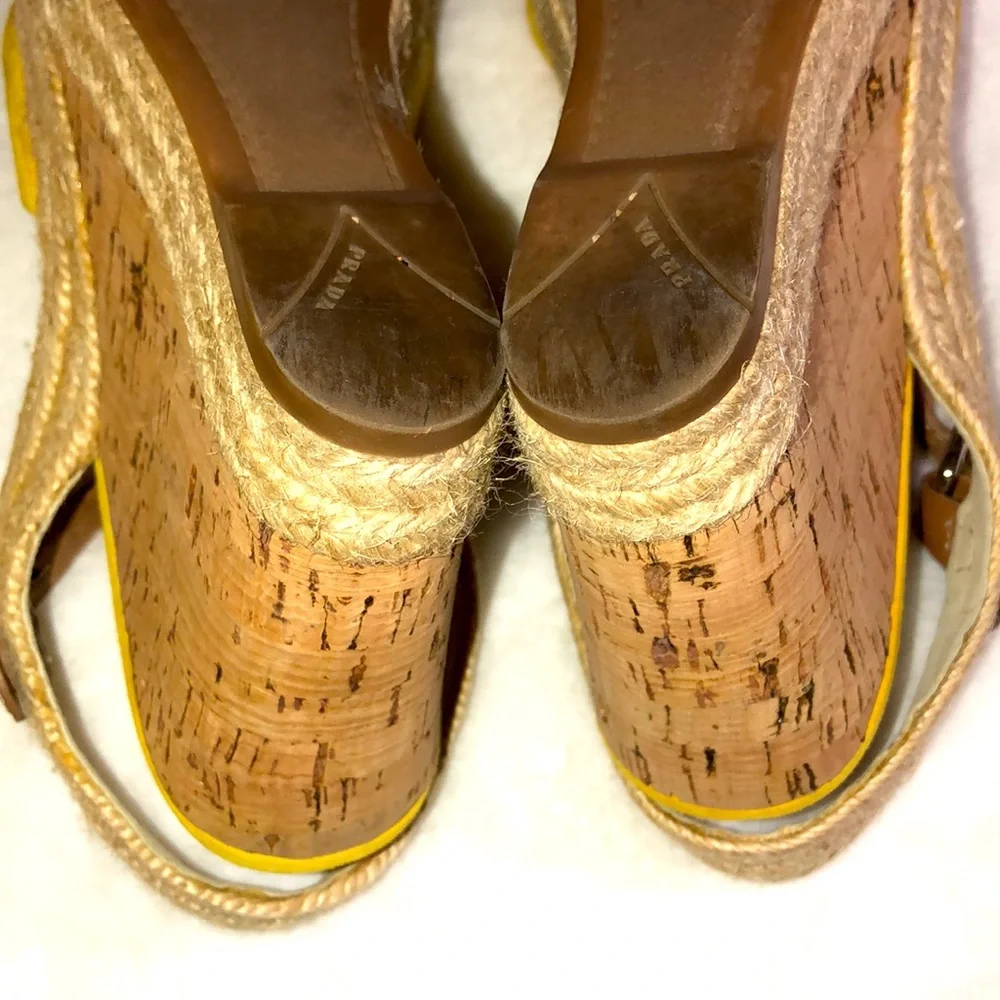 PRADA Suede Wedges & Matching Leather Purse in Sunny Butter Yellow
